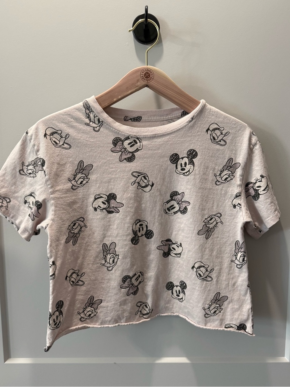 Disney Mickey & Friends Crop Tee M Minnie Daisy Donald Raw Hem T-Shirt